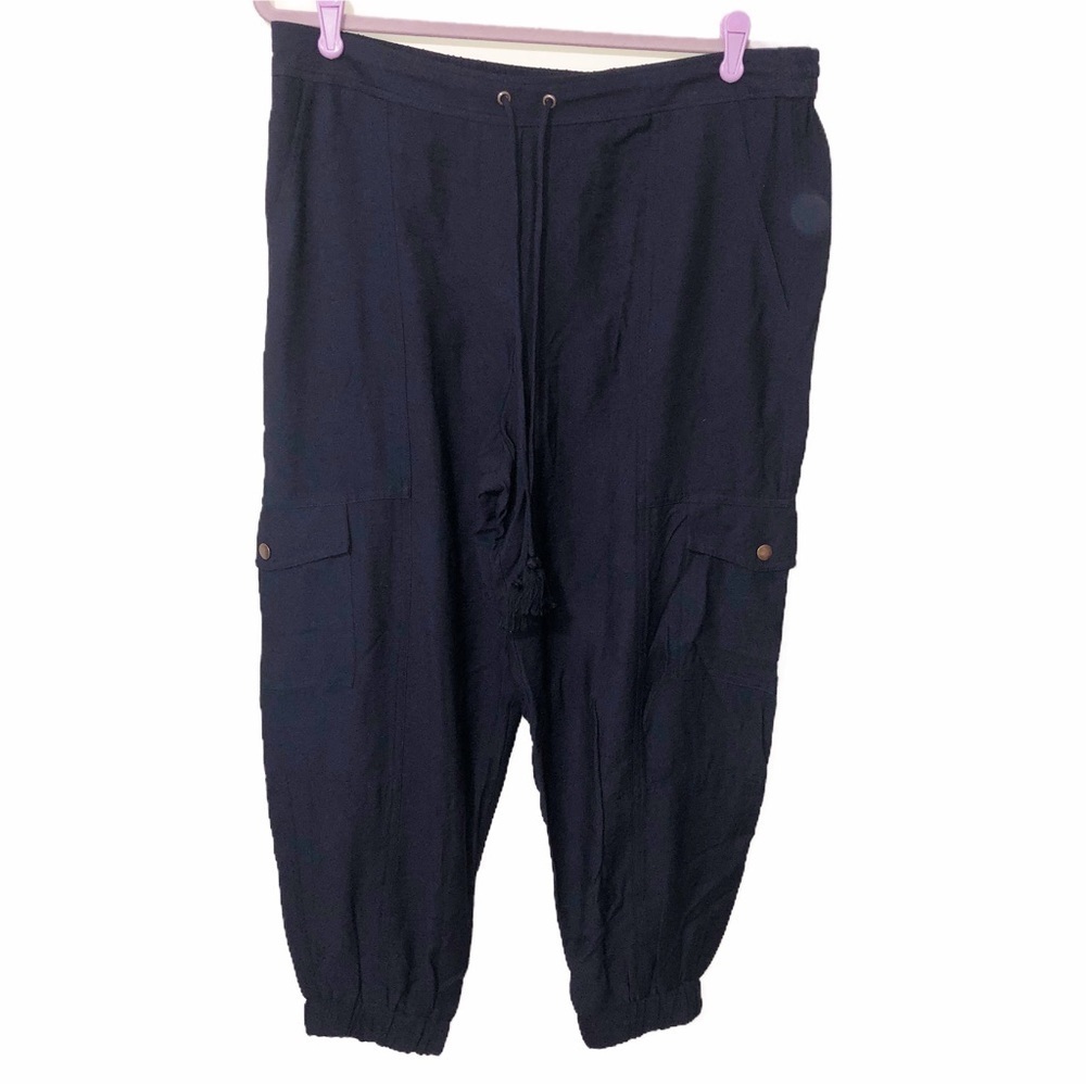 1 State Womens Size Large Jogger Style Cargo Pants Navy Blue Drawstring Viscose